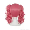 Korte Anime Cosplay Pruik Roze Kleur Synthetische Pruiken met Twee Paardenstaarten voor Kostuum Partij Hoofd Slip Wig68803033617315