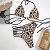 Kvinnors badkläder Kvinnor Sexig bikini Splice Leopard Swimsuit Hög midja Kvinnor Tvåstycken Set Bathing