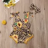 Малыш Baby Girl Leopard подсолнух Romper Bodysuit комбинезон стяжка Одежда