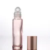 Essentiell oljeanvändning 10 ml rosa rulle på glasrullflaskor med kristall ädelstenrulleboll och rosa guldlock lx2073