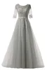 Jewel 1/2 Kollu Gelinlik Elbise Kat-Uzunluk Tül Aplike Kıyafeti Ile Özel Yapılmış Gelinlik Modelleri Düğün Akşam elbise Dantel-Up Geri