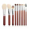 10 stks Wol Make-up Borstels Set Geit Haar Borstel Hout Cosmetische Schoonheid Tool Kit Oogschaduw Foundation Professionele borstels met tas Hot T0601