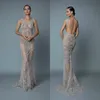 Berta 2020 Evening Dresses Jewel Ärmlös Lace Appliques Sequins Mermaid Prom-kappor Öppna Back Sweep Train Special Occasion Dress