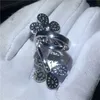 Vecalon Big Flower Ring 925 Sterling Silver Water Drop Diamond Reagement Wedding Pierścienie dla kobiet biżuteria palca 319m