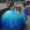 Snygg Beaded Ball Gown Quinceanera Klänningar Sequined Sweetheart Neck Sweet 16 Dress Ombre Tulle Crystals Corset Masquerade Klänningar