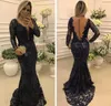 Sheer mangas compridas Marinha Mãe azul da Noiva Vestidos Lace Vintage 2018 Partido Evening mangas compridas Mãe casamento formal Vestidos Vestido maxi