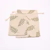 Green Leaves Design Cotton Bag Drawstring Gift Bag Muslin Bracelet Jewelry Packaging Bags Pouches Fast Shipping NO422