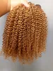 Briazilian insan bakire remy saç atkı kinky curl saç uzantıları koyu sarışın 27 # renk saç örgüleri 100g demetleri