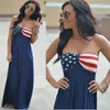 Bayan Amerikan Bayrağı Elbise Yıldız Çizgili Straplez Baskılı Kolsuz Boho Uzun Maxi Akşam Plajı 4 Temmuz Sundress Ljja2392-1