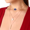 Layered 18K Gold Chain Natural Black/Red/Blue Stone Alloy Pendant Necklace for Sale