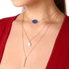 Chaîne en or 18 carats en couches Collier pendentif en alliage de pierre noir / rouge / bleu naturel à vendre