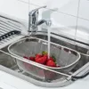 Retractable Drain Basket Rubber Grip Handles Stainless Steel Oval Colander Sink Vegetables Draining Rack Drain washing basket T200320V