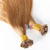 Europeu Plano-ponta reta Pré-ligado Extensões de cabelo humano Virgin Remy queratina fusão única Drawn Loiro Castanho 0,8g * 200 suporte 80g
