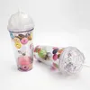 Det senaste 12.5oz Drinkware dubbelskikt plast halm lollipop kopp, kreativ present diamantlock, stödja anpassad logotyp och produkt