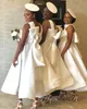Simple New White Bridesmaid Dresses African Arabic Lace Beaded High Neck Ankle Length Wedding Guests Dresses Party With Bow Knot Back