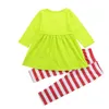 Bebek Noel Giysileri Kızlar Sonbahar Suits Santa Claus Nakış Uzun Kollu Elbise Üst + Şerit Pantolon Set Xmas Çocuk Pijama Giyim M709