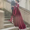 Elegant Saudi Arabia Long Sleeves Kaftan Prom Dresses 2021 Burgundy Velvet Appliques Lace Vintage Muslim Evening Party Gowns Custom Made