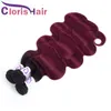 Paquetes de armadura ondulada de cabello indio virgen sin procesar Ombre Body Wave 3pcs Ofertas 1B Paquetes de cabello humano de color borgoña Rojo 2 extensiones de resaltado de tono