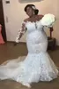 Robes de mariée sirène grande taille 2019 sur l'épaule pure manches longues robes de mariée tulle balayage train robes de mariage personnalisé 206J