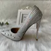 Hot Free shipping Fashion women Casual Designer lady silver glitter point toe spikes high heels Designer pumps 12cm 10cm 8cm