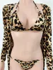 2019 Summer Sexig Casual Beach Wear 3 PCS Women Set Color Leopard X-Long Gown 2 PCS Bikini Swim Suits247K