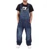 Retro longa reta Denim Jeans Macacões solta macacões Jeans Men perna larga calças Masculino Pockets Azul Jean Homme Suspender Calças