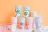 cute disposable paper cups cartoons flamingo unicorn leaf patterns disposable cups kids boys girls baby birthday party drinking cups