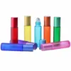 10ml Colorful Roll On Bottle Frosted Glass Essential Oil Perfume Bottles with Metal Roller Ball WB1995