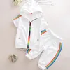 New Fashion Summer Kids Boy Girls Clothes Sportswear Short Sleeve Colorful Zipper Hooded Clothing For Baby Children Outfit Sets