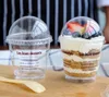 200pcs 180ml Plastic Tiramisu Cup Clear Mousse Cup Sawdust Cup with Dome Lid Disposable Dessert Cake Cups Party Supplies