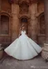 2020 Arabic Crystal Beaded A-line 3D Lace Flowers Wedding Dresses Luxury Long Sleeves Saudi Arabia Dubai Plus Size Bridal Gown