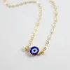 Collar con colgante de ojo azul turco misterioso para mujer, gargantilla, collar de cadena corta, joyería de fiesta, regalo, colgantes de moda para mujer