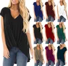 Women Irregular Shirts 9 Colors Summer V Neck Solid Color Crop Tops Tees Loose T-shirts LJJO6949