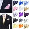 (36 pièces/lot) vente en gros hommes Polyester soie Hanky solide plaine poche carré mouchoir mariage Banquet noël poitrine serviette