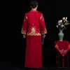 Erkek kırmızı cheongsam Oryantal Erkek tang suit stil kostüm damat elbise vestido geleneksel Çin giyim erkekler için etnik düğün Qi pao