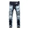 Модные мужские нашивки в стиле хип-хоп, джинсы в стиле ретро, байкерские свободные джинсы до колена на молнии, тонкие, рваные, рваные, джинсовые мужские брюки 4AM5