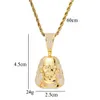 guys Gold CZ Cubic Zirconia Blingbling Franklin Portrait Pendant Necklace Mens Hip Hop Iced Out Diamond Rapper Jewelry Gifts for Boys