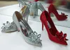 Bridal Rhinestone Bröllop Single Shoes Sexig Crystal Silver Pekad Toe Stiletto Heel Lady Bankettpumpar 5cm 7cm 9cm