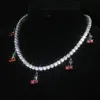 Collar de cerezo de dhinestona Cadena de hielo Bling Women Fashion Hip Jewelry Gold Silver Plated Fruit Pendse Collar Collar Anucolos