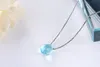 Literacki sztuczny niebieski kryształ kropla wody naszyjnik 925 Sterling srebrny łańcuszek naszyjnik dla kobiet dziewczyny s-n292