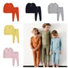 Barn solid färg pyjamas knapp dekoration barn långärmad elastisk hemtjänst sommar höst sömnkläder baby kläder sätter hha500