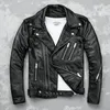 Designer Jacket Men's Original Quality Black Mens Biker Leather Jackets Double Diagonal Zipper Cowhide Slim Fit Short Motorcycle Coats Male Tops