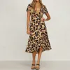 Klänningar gratis frakt kvinnor leopard tryck boho maxi klänning damer semester lång hylsa klänning varm försäljning
