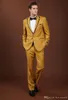 Custom Made Tuxedos Gold Best Man Suit Peak Lapel Wedding Groomsman/Men's Suits Bridegroom Suit (Jacket+Pants+ Bow Tie )