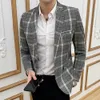 Paski Plaid Blazer Business Casual męska Slim Kurtka Smukła Wedding Bankiet Kurtka Kurtka męska Pojedynczy przycisk