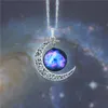 Fashion Rare Vintage Silver Starry Sky Round Moon Pendant Necklace Outer Space Universe Necklaces Jewelry Pendants