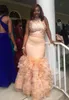 Africano Plus Size Prom Dresses Appliques Collo alto Increspature di pizzo A strati Piano Lunghezza formale Sirena Abiti da sera Abiti da cocktail party