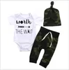 3 STUKS Sets Baby Zomer Kleding Set Peuter Korte Mouw Rompertjes + Camouflage Broek + Hoeden Baby Kleding Pasgeboren pak Kids Outfits