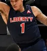 Custom Liberty Flames College Basketball Any Name Number Yellow Navy White Red # 1 Caleb Homesley 3 Lovell Cabbil Jr. 31 Scottie James Jersey