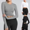 Vertvie Damen Langarm-Lauf-Shirts, sexy freiliegender Nabel, Yoga-T-Shirts, solide Sport-Shirts, schnell trocknend, Fitness, Fitnessstudio, Crop-Tops